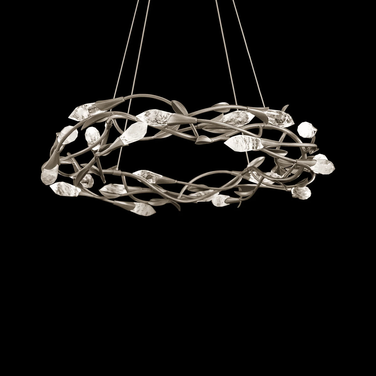 Modern Linear/Round Floral Branches Crystal Chandelier - Round/D35.4"*H8.5"(D90cm*H21.6cm)Antique SilverDimmable White Lightcasivra