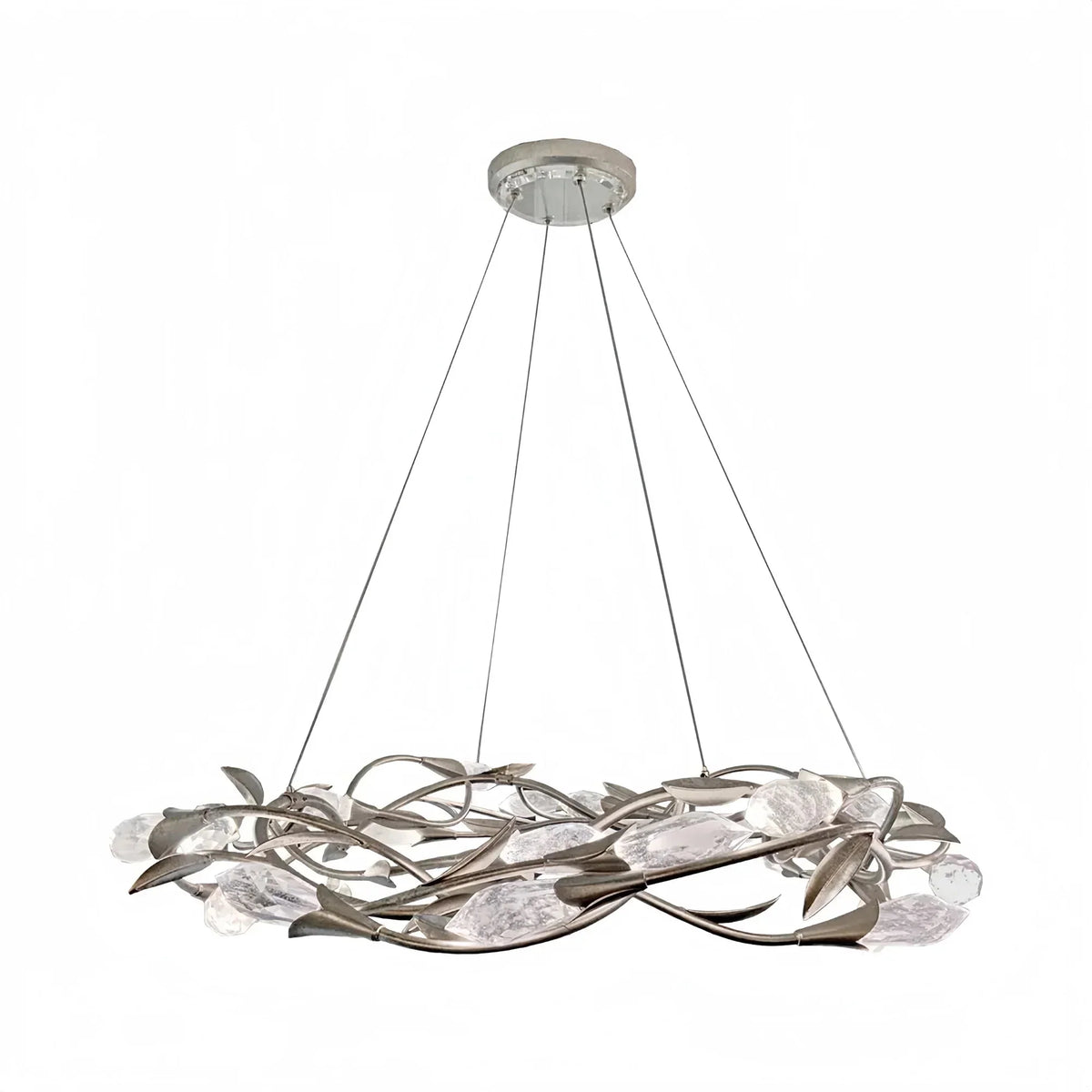 Modern Linear/Round Floral Branches Crystal Chandelier - Round/D35.4"*H8.5"(D90cm*H21.6cm)Antique SilverDimmable Warm Lightcasivra