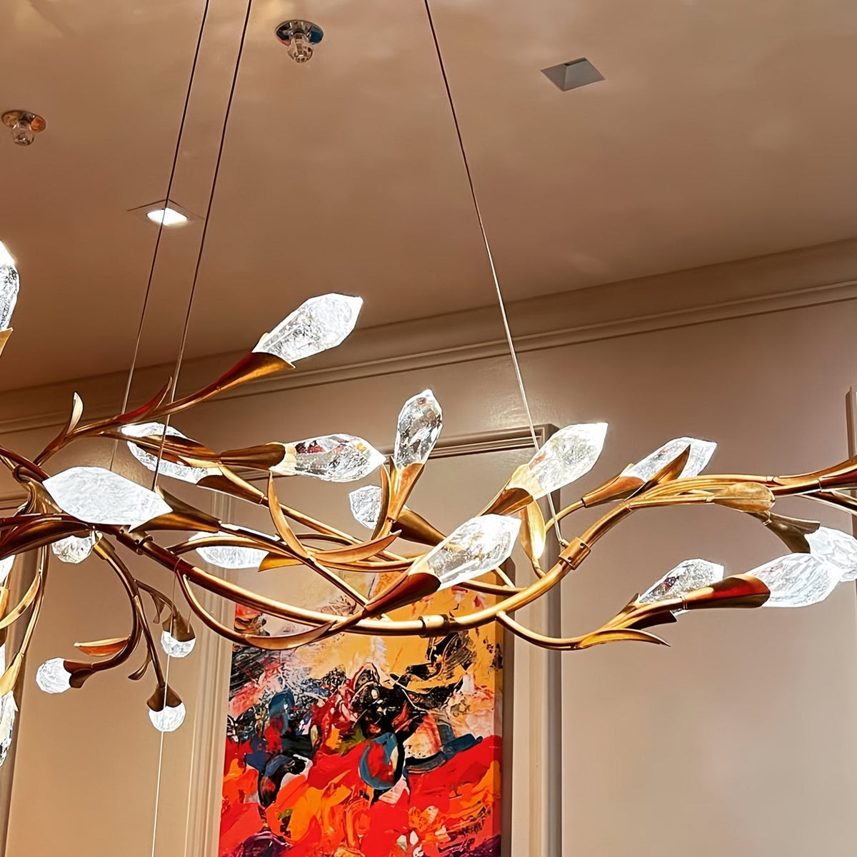 Modern Linear/Round Floral Branches Crystal Chandelier - Round/D35.4"*H8.5"(D90cm*H21.6cm)Antique SilverDimmable Warm Lightcasivra