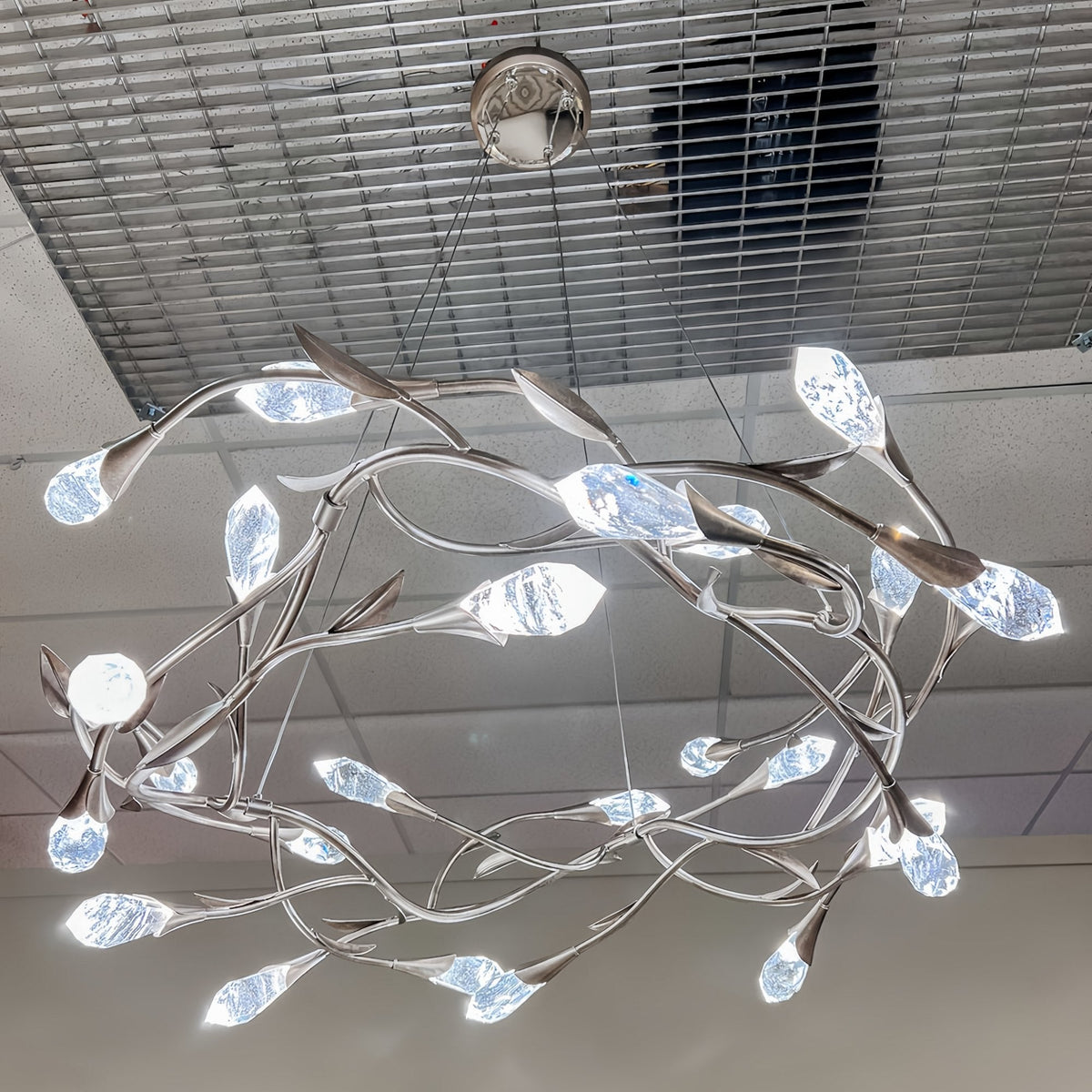 Modern Linear/Round Floral Branches Crystal Chandelier - Round/D35.4"*H8.5"(D90cm*H21.6cm)Antique SilverDimmable Warm Lightcasivra