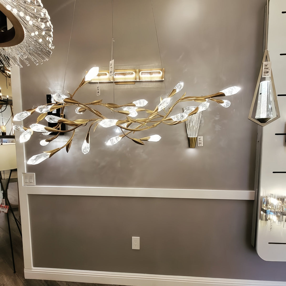Modern Linear/Round Floral Branches Crystal Chandelier - Round/D35.4"*H8.5"(D90cm*H21.6cm)Antique SilverDimmable Warm Lightcasivra