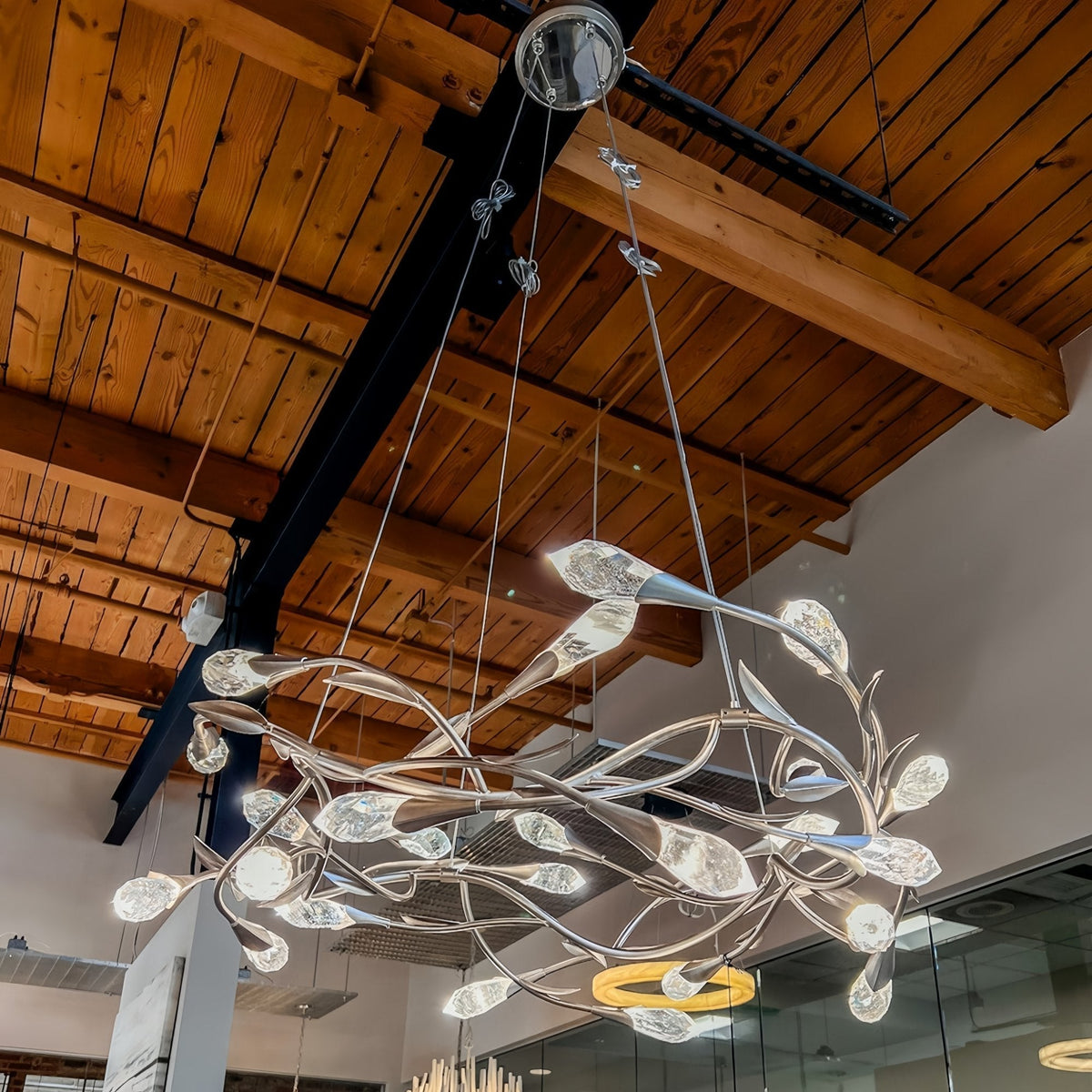Modern Linear/Round Floral Branches Crystal Chandelier - Round/D35.4"*H8.5"(D90cm*H21.6cm)Antique SilverDimmable Warm Lightcasivra