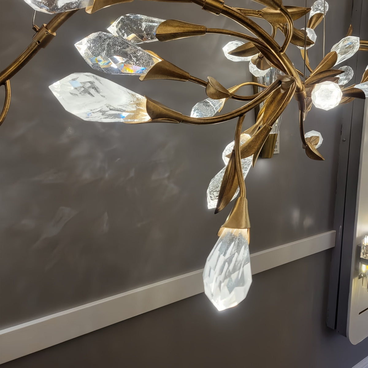 Modern Linear/Round Floral Branches Crystal Chandelier - Round/D35.4"*H8.5"(D90cm*H21.6cm)Antique SilverDimmable Warm Lightcasivra