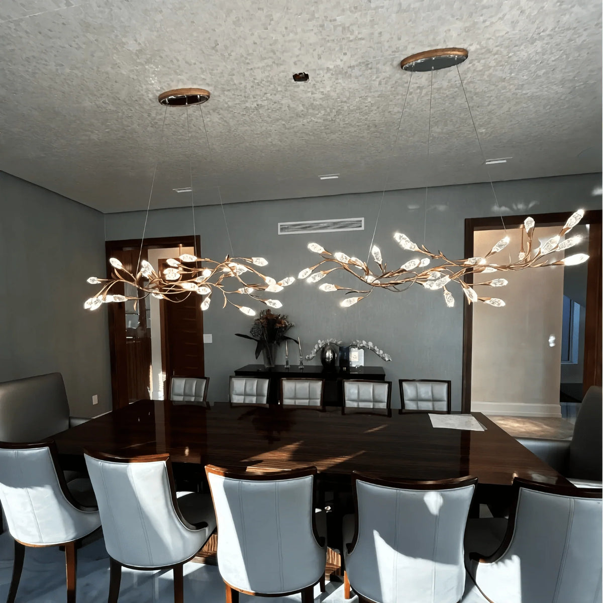 Modern Linear/Round Floral Branches Crystal Chandelier - Linear/L56.3"*W15.5"*H11.9"(L143cm*W39.4cm*H30.2cm)BlackWarm Lightcasivra