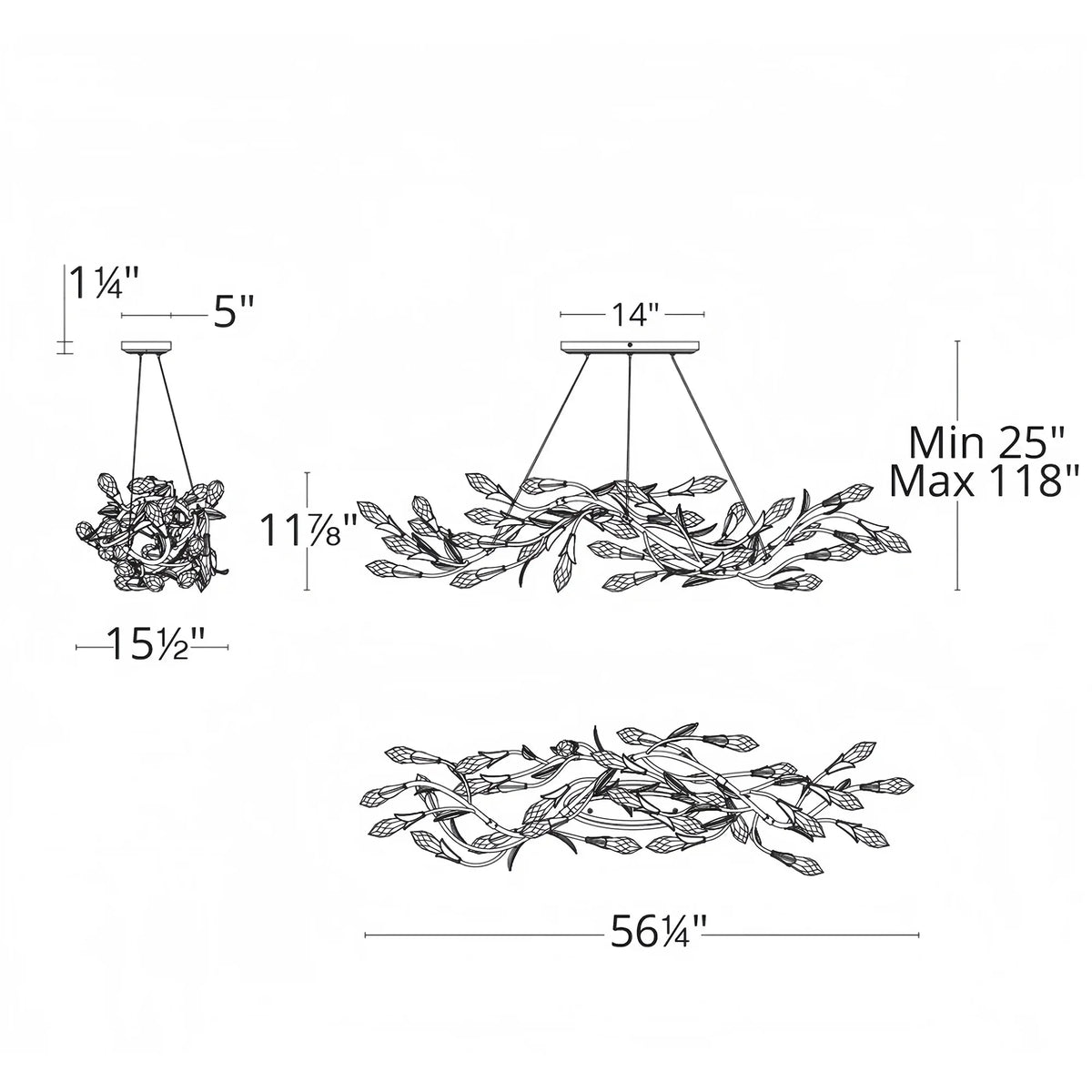 Modern Linear/Round Floral Branches Crystal Chandelier - Round/D35.4"*H8.5"(D90cm*H21.6cm)Antique SilverDimmable Warm Lightcasivra