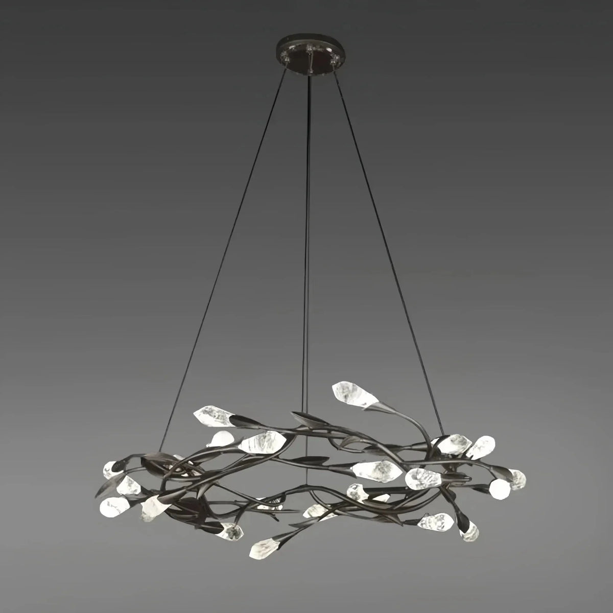 Modern Linear/Round Floral Branches Crystal Chandelier - Round/D35.4"*H8.5"(D90cm*H21.6cm)BlackWarm Lightcasivra