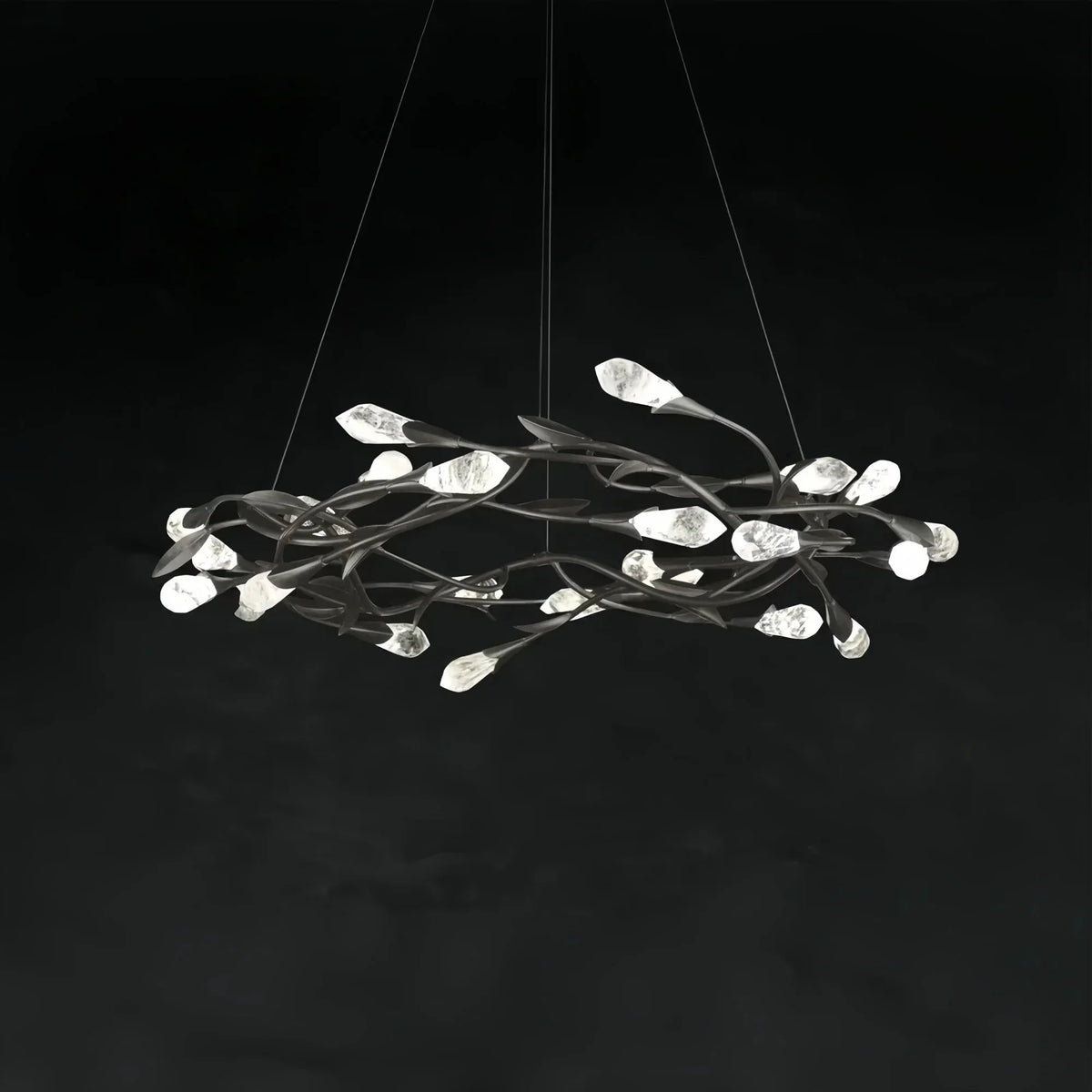 Modern Linear/Round Floral Branches Crystal Chandelier - Round/D35.4"*H8.5"(D90cm*H21.6cm)BlackDimmable White Lightcasivra