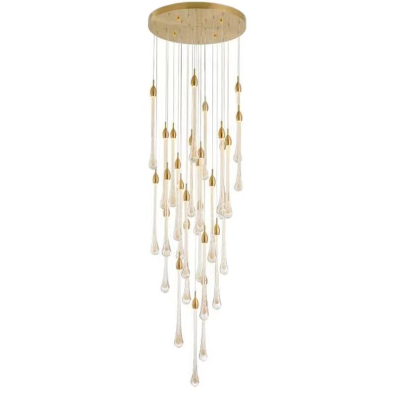 Modern Long Gold Glass Raindrop Rod Pendant Light for Staircase/High - ceiling room - One Single: D3.9"*H15.0"casivra