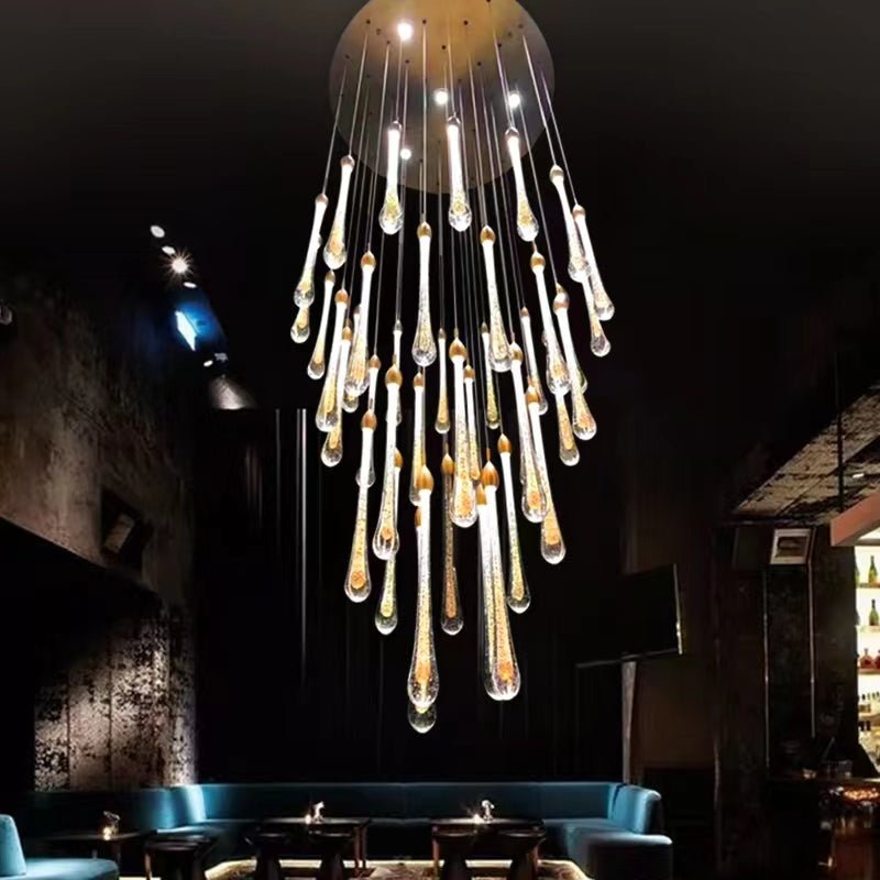Modern Long Gold Glass Raindrop Rod Pendant Light for Staircase/High - ceiling room - One Single: D3.9"*H15.0"casivra