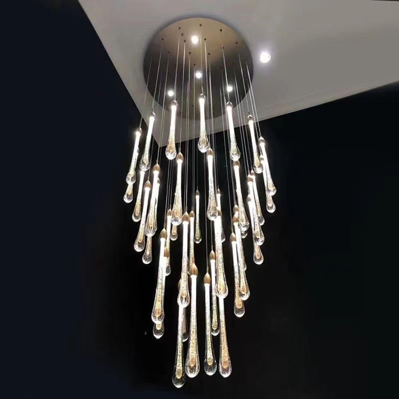 Modern Long Gold Glass Raindrop Rod Pendant Light for Staircase/High - ceiling room - One Single: D3.9"*H15.0"casivra