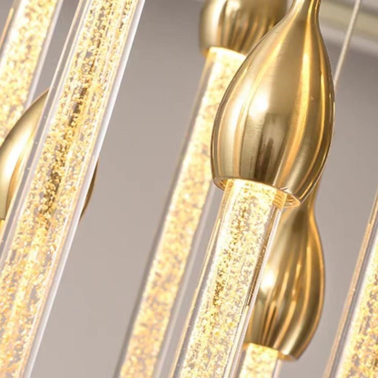 Modern Long Gold Glass Raindrop Rod Pendant Light for Staircase/High - ceiling room - One Single: D3.9"*H15.0"casivra