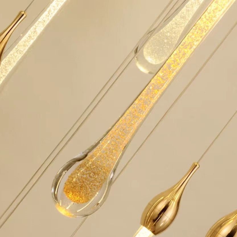 Modern Long Gold Glass Raindrop Rod Pendant Light for Staircase/High - ceiling room - One Single: D3.9"*H15.0"casivra