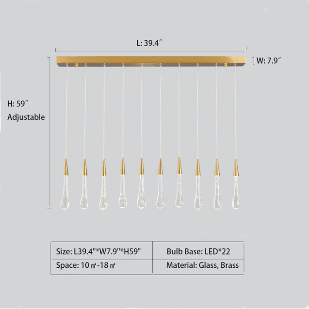 Modern Long Gold Glass Raindrop Rod Pendant Light for Staircase/High - ceiling room - One Single: D3.9"*H15.0"casivra