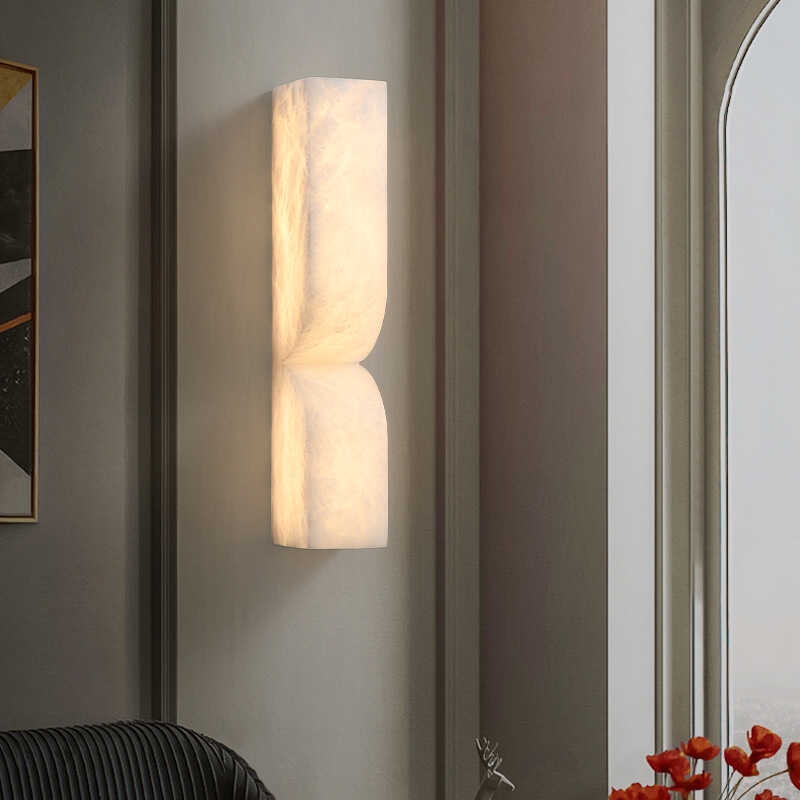 Modern Luxe Brass Natural Alabaster Wall Sconce for Entryway - Smallcasivra