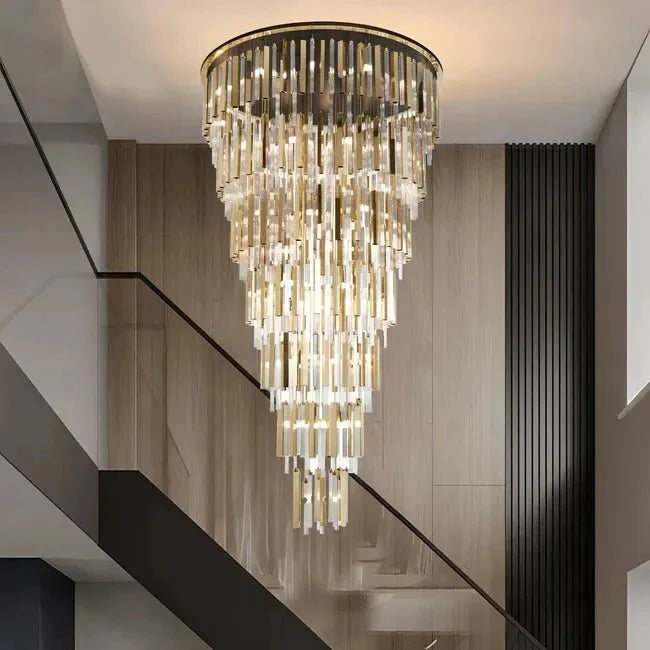 Modern Luxury 7-Tiered Floating Glass Chandelier Flush Mount for High-ceiling/Staircase/Duplex - 7 Layers/D59.1"*H106.3"(D150cm*H270cm)/69.5kgGoldcasivra