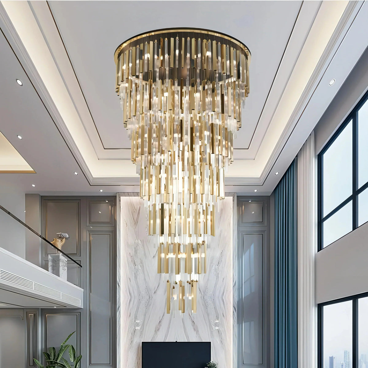 Modern Luxury 7-Tiered Floating Glass Chandelier Flush Mount for High-ceiling/Staircase/Duplex - 7 Layers/D59.1"*H106.3"(D150cm*H270cm)/69.5kgGoldcasivra