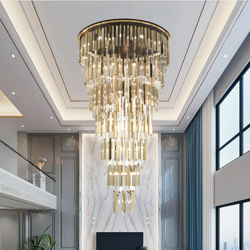 Modern Luxury 7-Tiered Floating Glass Chandelier Flush Mount for High-ceiling/Staircase/Duplex - 7 Layers/D59.1"*H106.3"(D150cm*H270cm)/69.5kgGoldcasivra