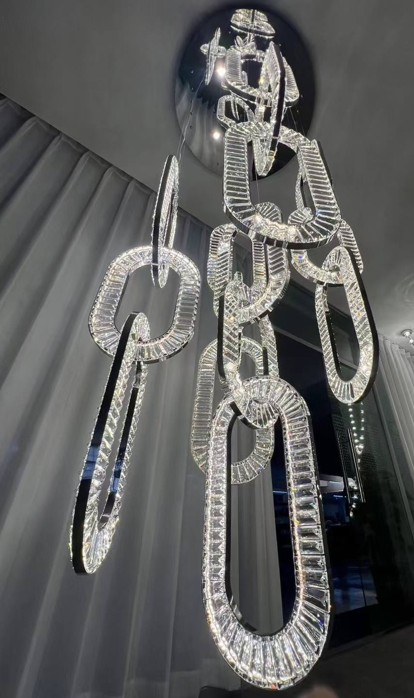 Modern Luxury Crystal Chain Cluster Chandelier for High Ceiling/Dining Room-casivra-casivra