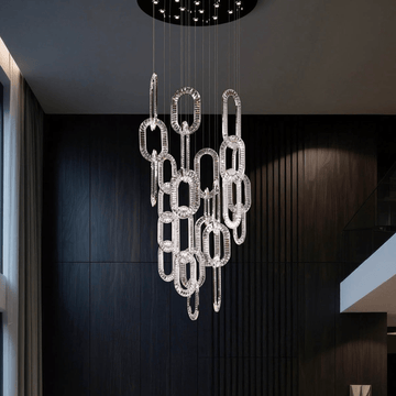 Modern Luxury Crystal Chain Cluster Chandelier for High Ceiling/Dining Room-casivra-Round Canopy/9 Cluster/D41.6"*H90.98"(D105.7cm*H231.1cm)-Gold-Warm Light-casivra