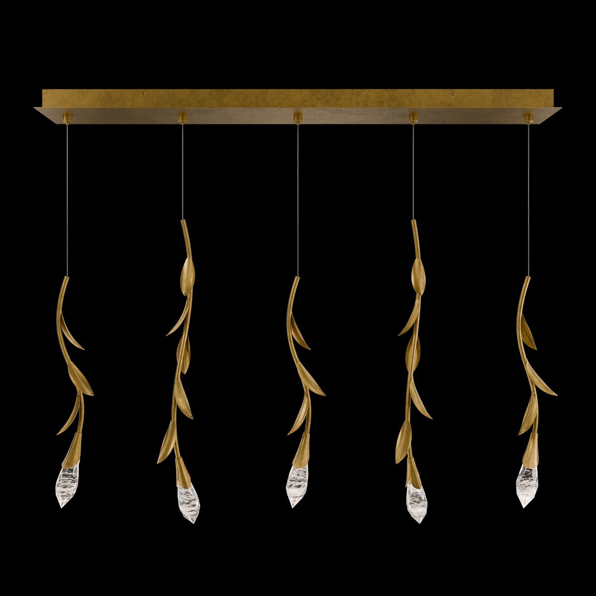 Modern Luxury Floating Branches Floral Crystal Chandelier with Rectangular Canopy for High - ceiling - 5 Lights/L40"*W5.5"*H118.1"(L101.6cm*W14cm*H300cm)GoldWarm Lightcasivra