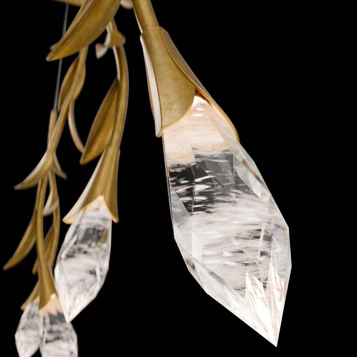 Modern Luxury Floating Branches Floral Crystal Chandelier with Rectangular Canopy for High - ceiling - 5 Lights/L40"*W5.5"*H118.1"(L101.6cm*W14cm*H300cm)GoldWarm Lightcasivra