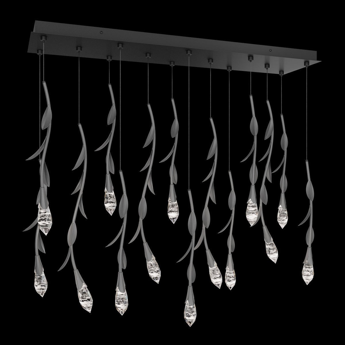 Modern Luxury Floating Branches Floral Crystal Chandelier with Rectangular Canopy for High - ceiling - 14 Lights/L40"*W9.5"*H118.1"(L101.6cm*W24.1cm*H300cm)GoldWarm Lightcasivra