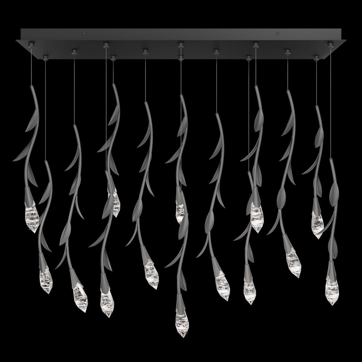 Modern Luxury Floating Branches Floral Crystal Chandelier with Rectangular Canopy for High - ceiling - 14 Lights/L40"*W9.5"*H118.1"(L101.6cm*W24.1cm*H300cm)GoldWarm Lightcasivra