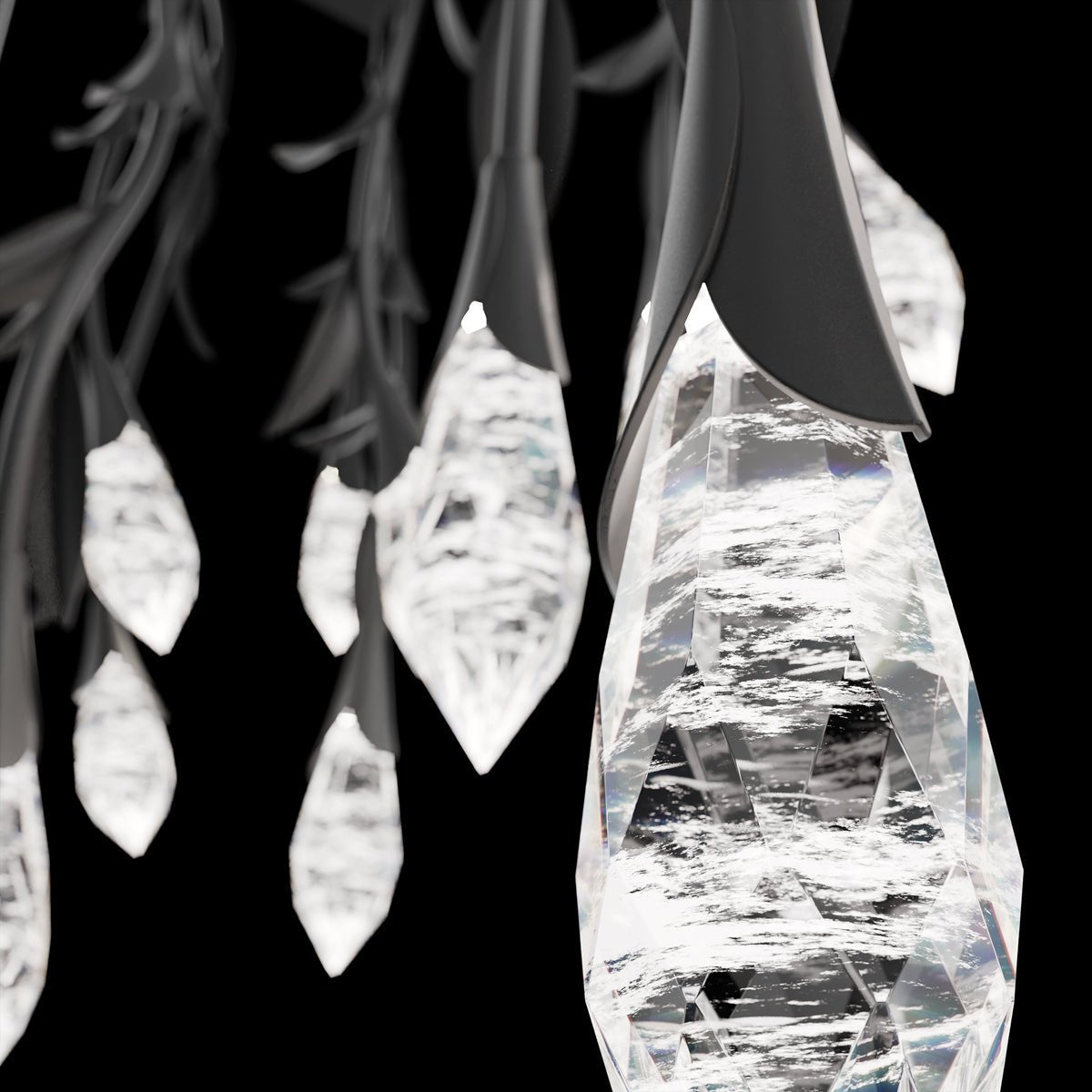 Modern Luxury Floating Branches Floral Crystal Chandelier with Rectangular Canopy for High - ceiling - 14 Lights/L40"*W9.5"*H118.1"(L101.6cm*W24.1cm*H300cm)GoldWarm Lightcasivra