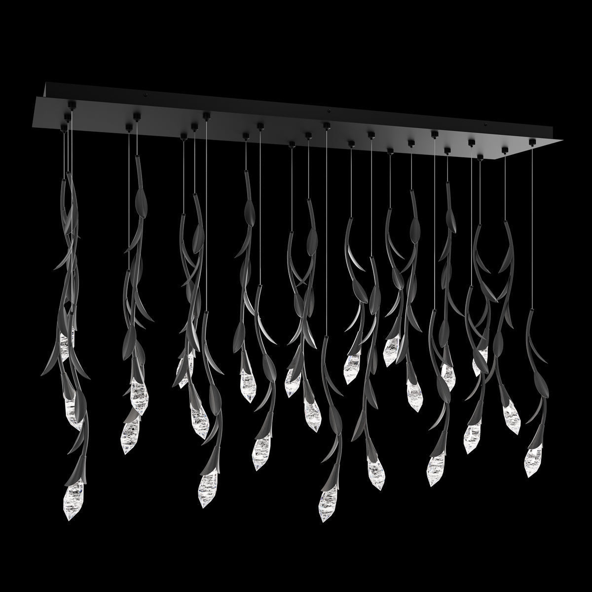 Modern Luxury Floating Branches Floral Crystal Chandelier with Rectangular Canopy for High - ceiling - 14 Lights/L40"*W9.5"*H118.1"(L101.6cm*W24.1cm*H300cm)GoldWarm Lightcasivra