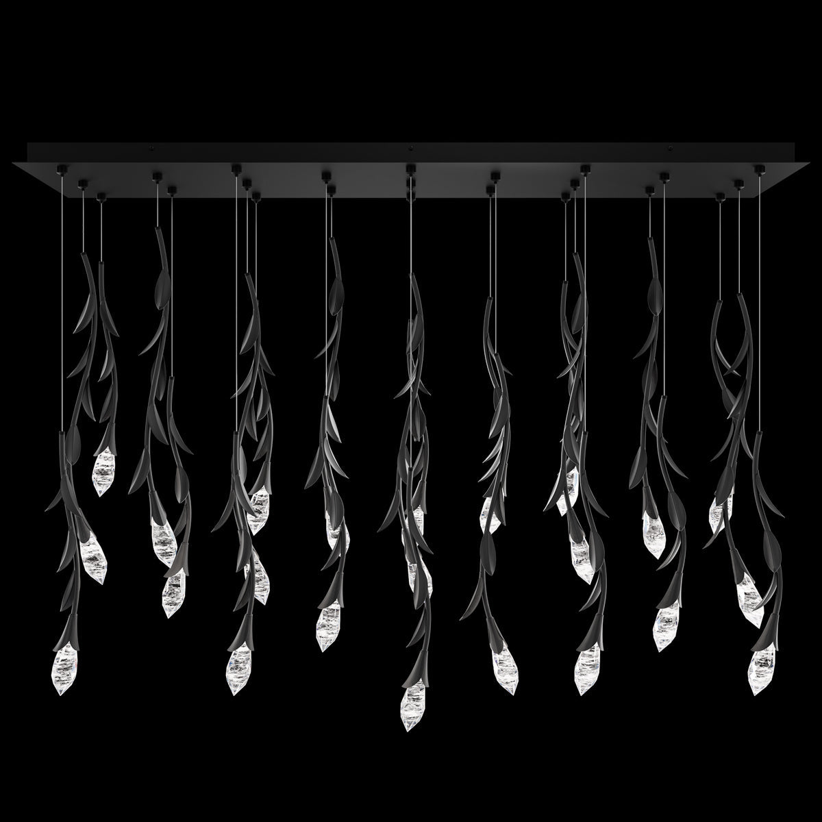 Modern Luxury Floating Branches Floral Crystal Chandelier with Rectangular Canopy for High - ceiling - 23 Lights/L52.8"*W12"*H118.1"(L134.1"*W30.5cm*H300cm)GoldWarm Lightcasivra