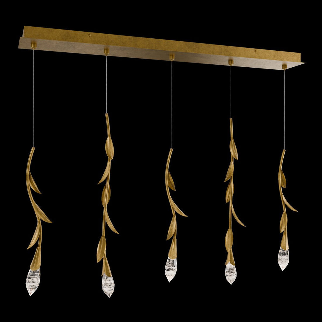 Modern Luxury Floating Branches Floral Crystal Chandelier with Rectangular Canopy for High - ceiling - 5 Lights/L40"*W5.5"*H118.1"(L101.6cm*W14cm*H300cm)GoldWarm Lightcasivra