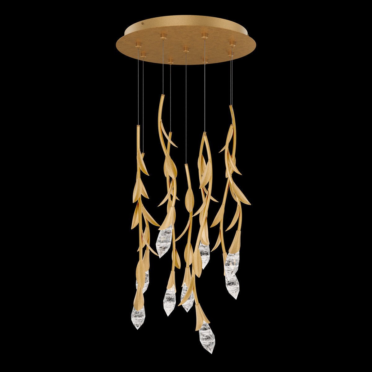 Modern Luxury Floating Branches Floral Crystal Chandelier with Round Canopy for High - ceiling - 9 Lights/D17"*H118.1"(D43.2cm*H300cm)GoldWarm Lightcasivra