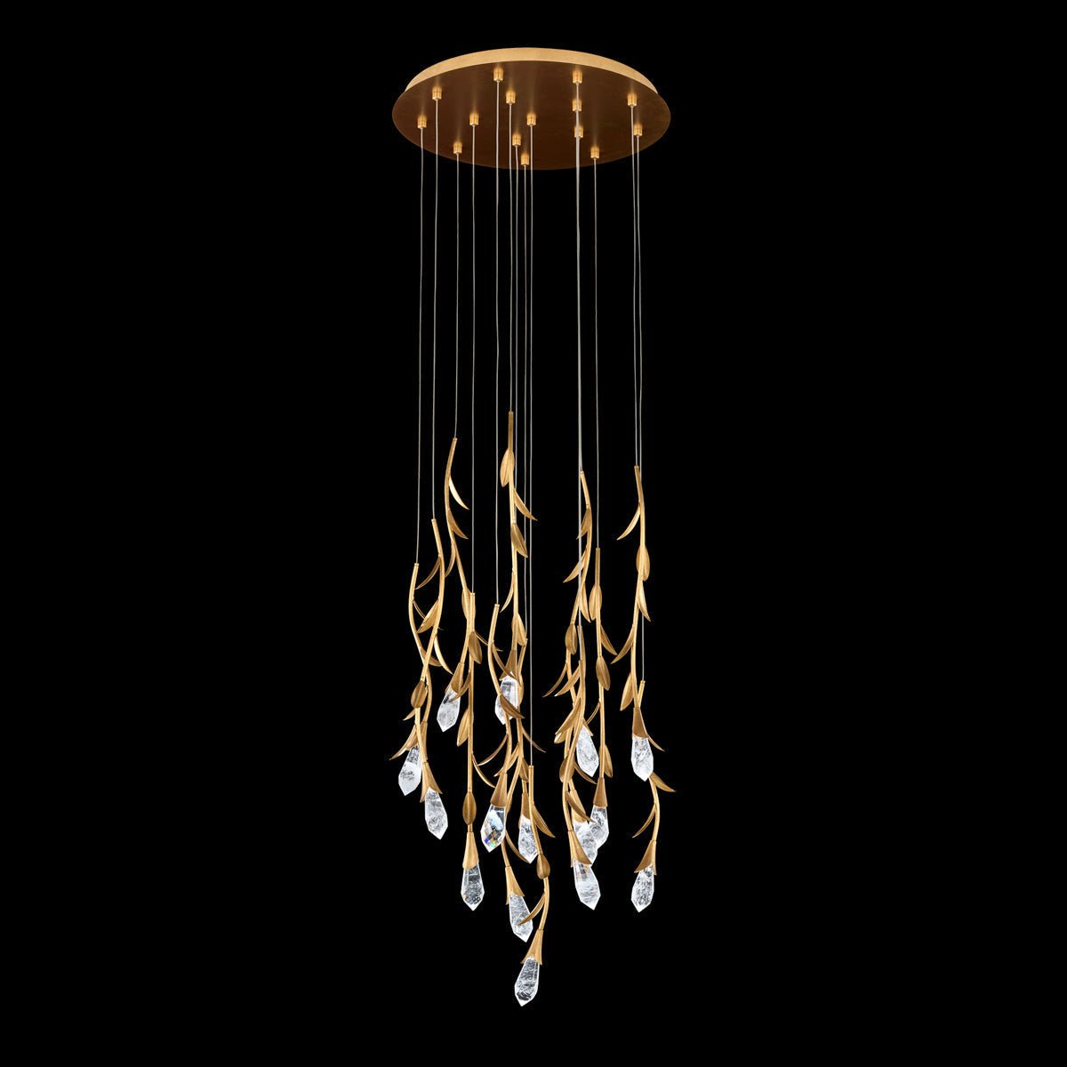 Modern Luxury Floating Branches Floral Crystal Chandelier with Round Canopy for High - ceiling - 15 lights/D23"*H118.1"(D58.4cm*H300cm)GoldWarm Lightcasivra