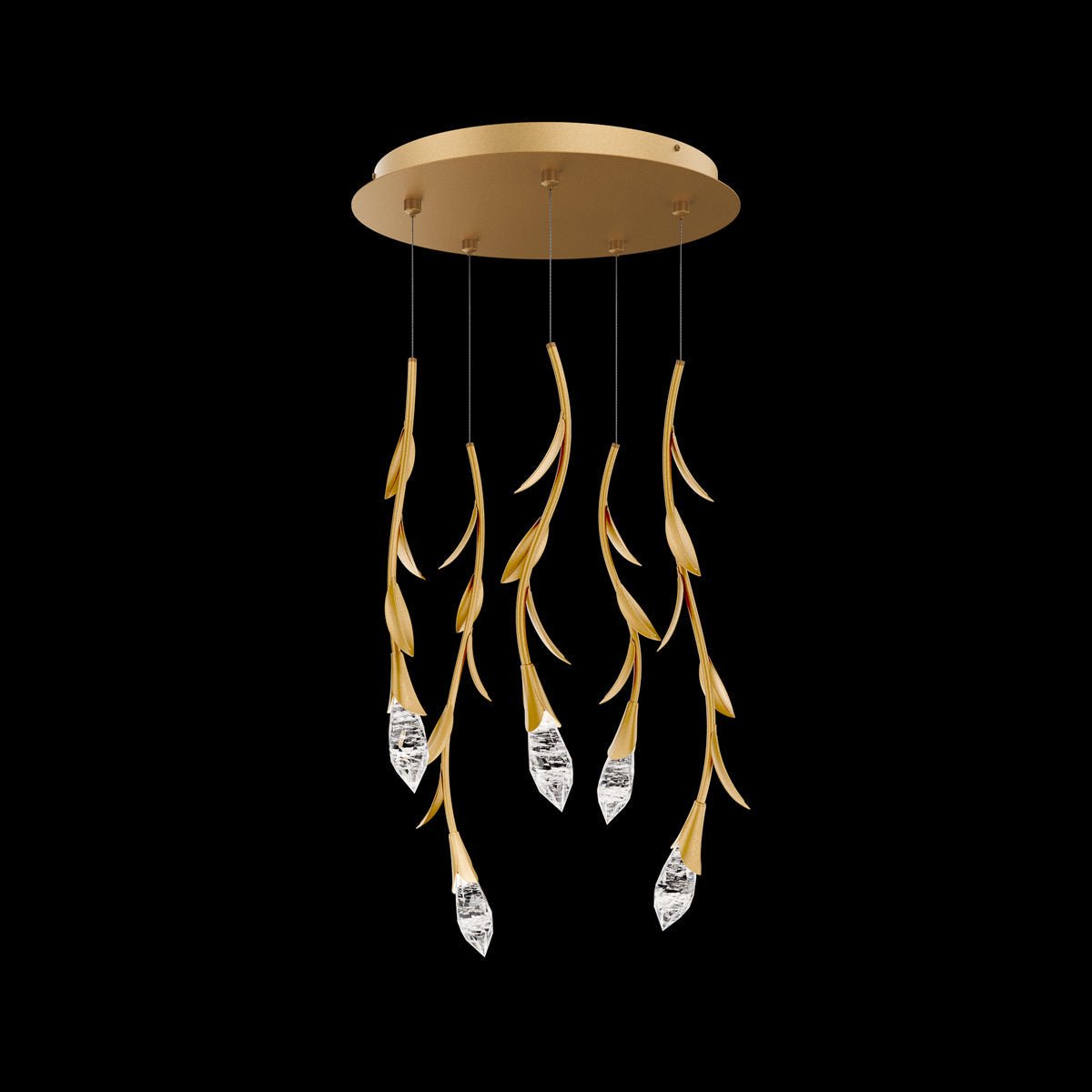 Modern Luxury Floating Branches Floral Crystal Chandelier with Round Canopy for High - ceiling - 5 Lights/D17"*H118.1"(D43.2cm*H300cm)GoldWarm Lightcasivra