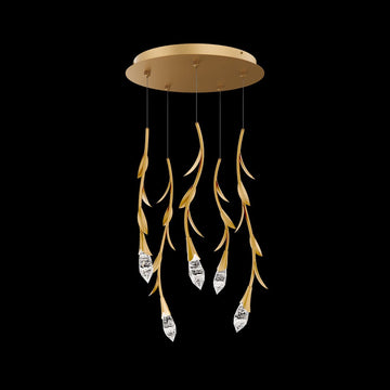 Modern Luxury Floating Branches Floral Crystal Chandelier with Round Canopy for High - ceiling - 5 Lights/D17"*H118.1"(D43.2cm*H300cm)GoldWarm Lightcasivra
