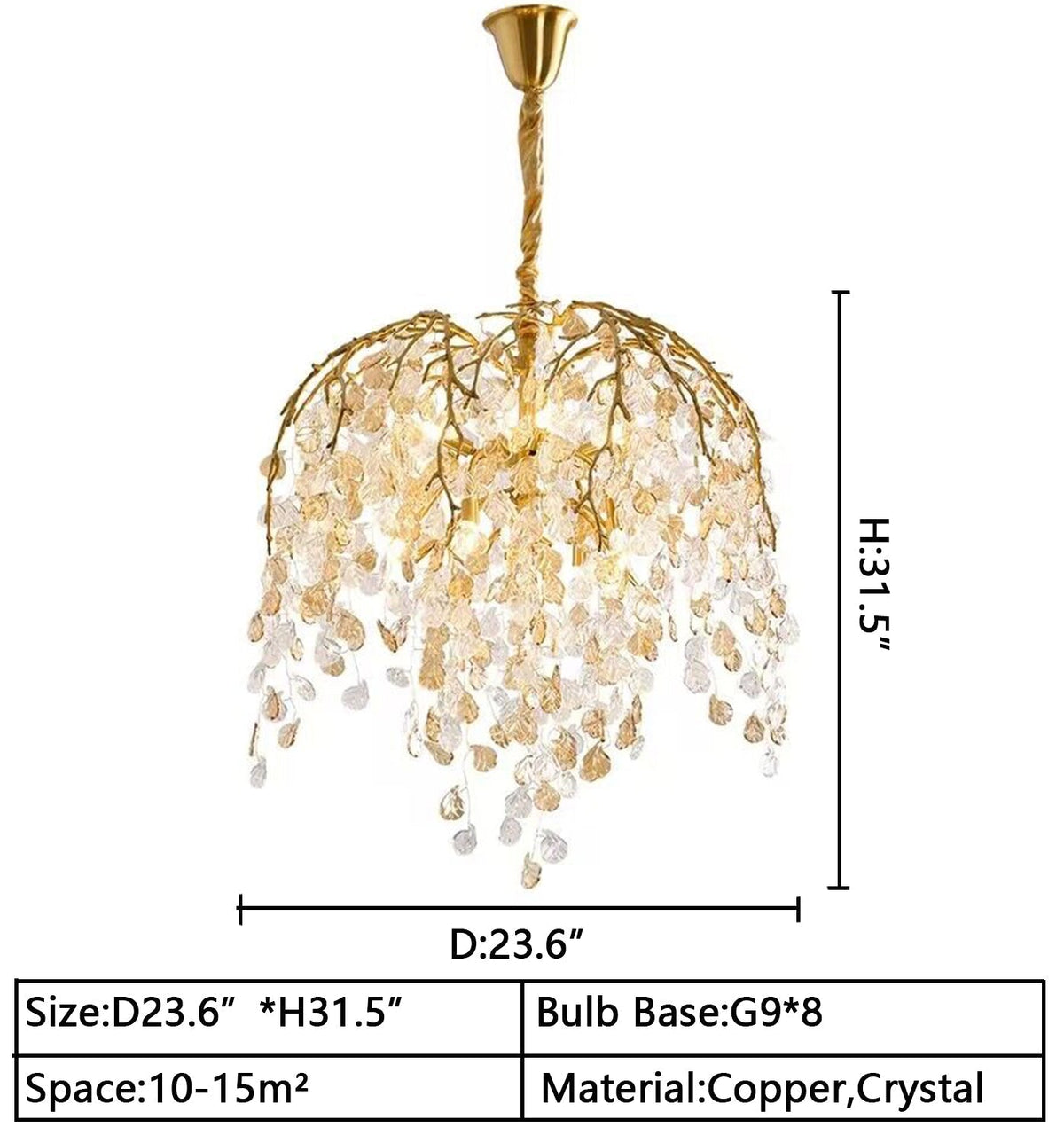 Modern Luxury Leaf Branch Glass Chandelier for Living/Dining Room/Bedroom - D39.4"*H35.4"Warm Lightcasivra