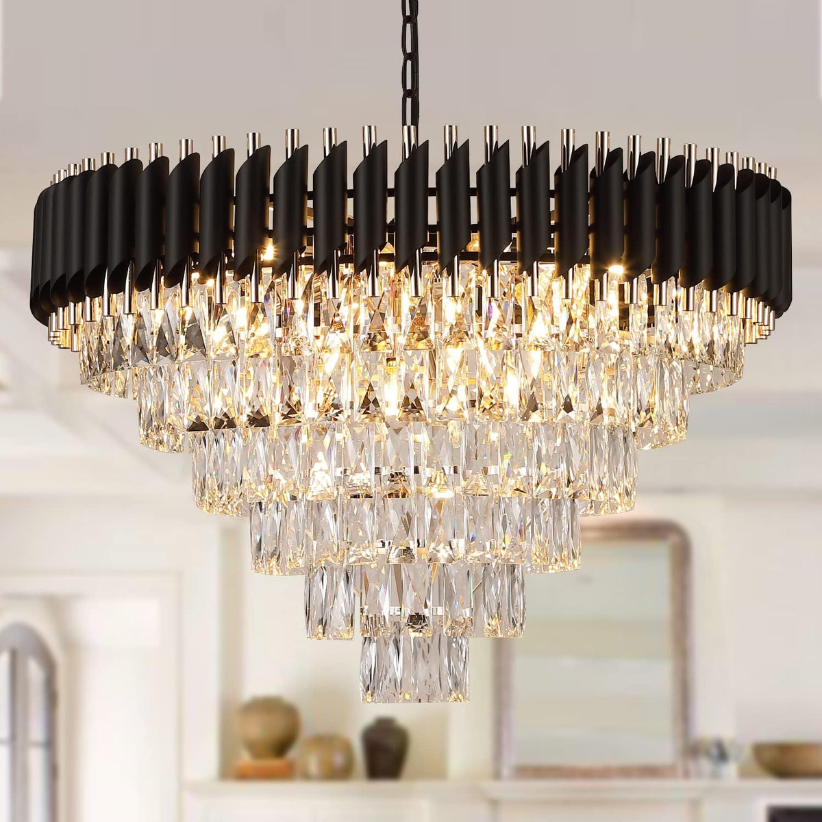Modern Luxury Multi - Tier Oval/Round Crystal Tiered Chandelier - Round/D29.5"*H18.9"/6 TiersWarm Lightcasivra