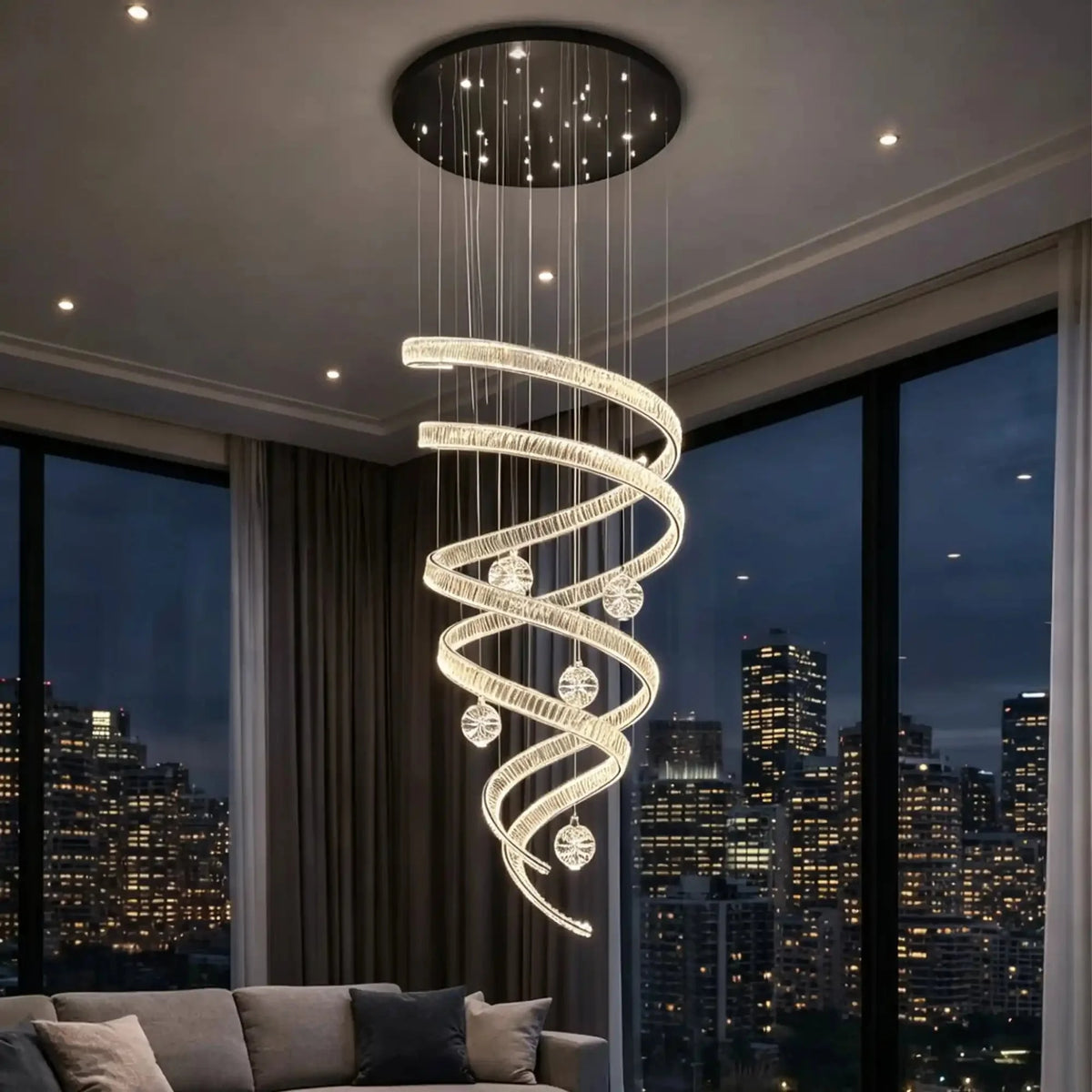 Modern Luxury Spiral Ribbon Multi-Ball Crystal Chandelier for Foyer/Staircase - D47.24"*H118.11"(D120cm*H300cm)Warm Lightcasivra