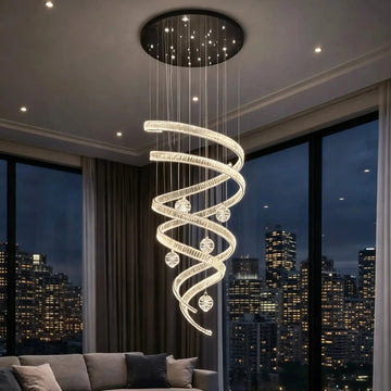 Modern Luxury Spiral Ribbon Multi-Ball Crystal Chandelier for Foyer/Staircase - D47.24"*H118.11"(D120cm*H300cm)Warm Lightcasivra