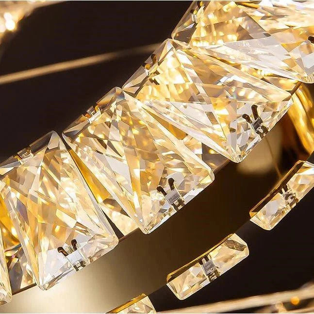 Modern Multi Gold Donuts Shape Crystal Chandelier Ring Round Light Fixture for Foyer Staircase - Linear/ D 63" * H 98.4"ChromeWarm Lightcasivra