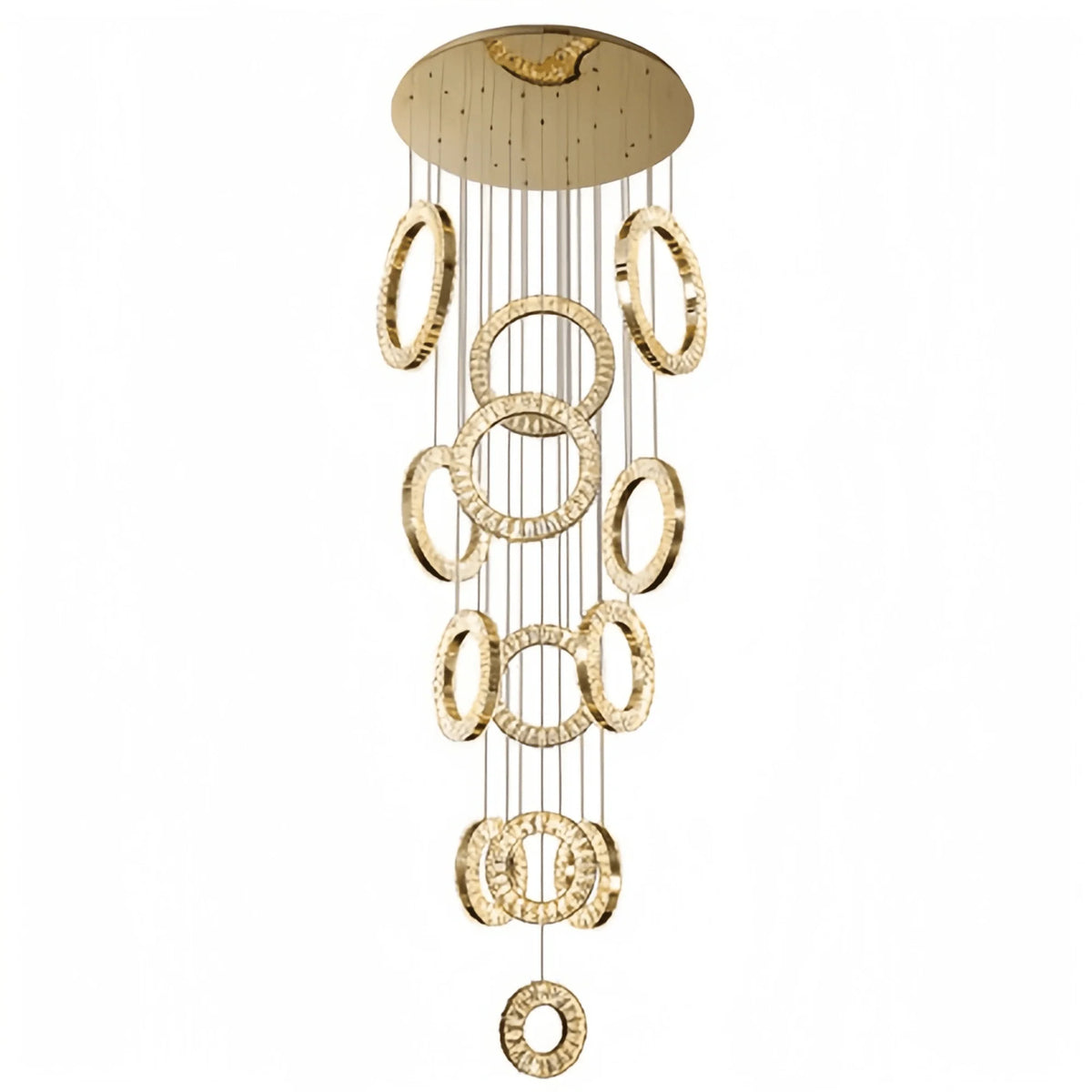 Modern Multi Gold Donuts Shape Crystal Chandelier Ring Round Light Fixture for Foyer Staircase - Linear/ D 63" * H 98.4"ChromeWarm Lightcasivra