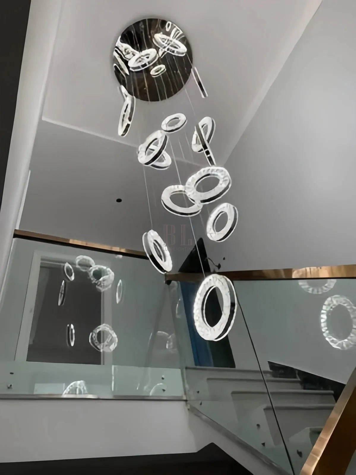 Modern Multi Gold Donuts Shape Crystal Chandelier Ring Round Light Fixture for Foyer Staircase - Round/ D 31.5" * H 118.1"ChromeWarm Lightcasivra