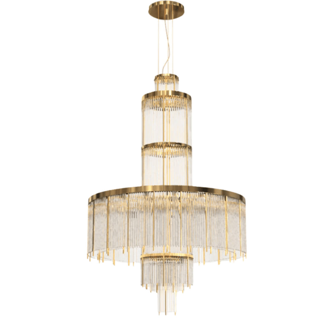 Modern Multi-layered Glass&Metal Rods Chandelier for High-ceiling - D47.64"*H73.6"(D121cm*H187cm)Dimmable Warm Lightcasivra