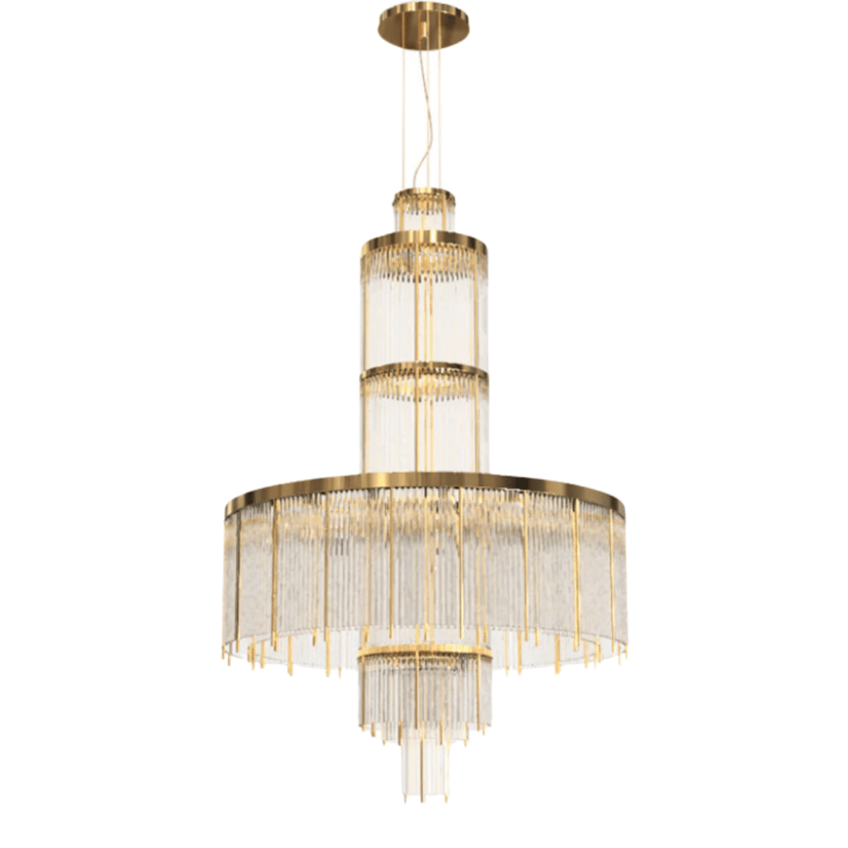 Modern Multi-layered Glass&Metal Rods Chandelier for High-ceiling - D47.64"*H73.6"(D121cm*H187cm)Dimmable Warm Lightcasivra