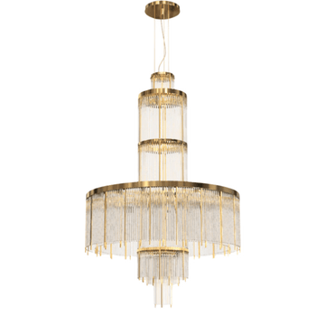 Modern Multi-layered Glass&Metal Rods Chandelier for High-ceiling - D47.64"*H73.6"(D121cm*H187cm)Dimmable Warm Lightcasivra