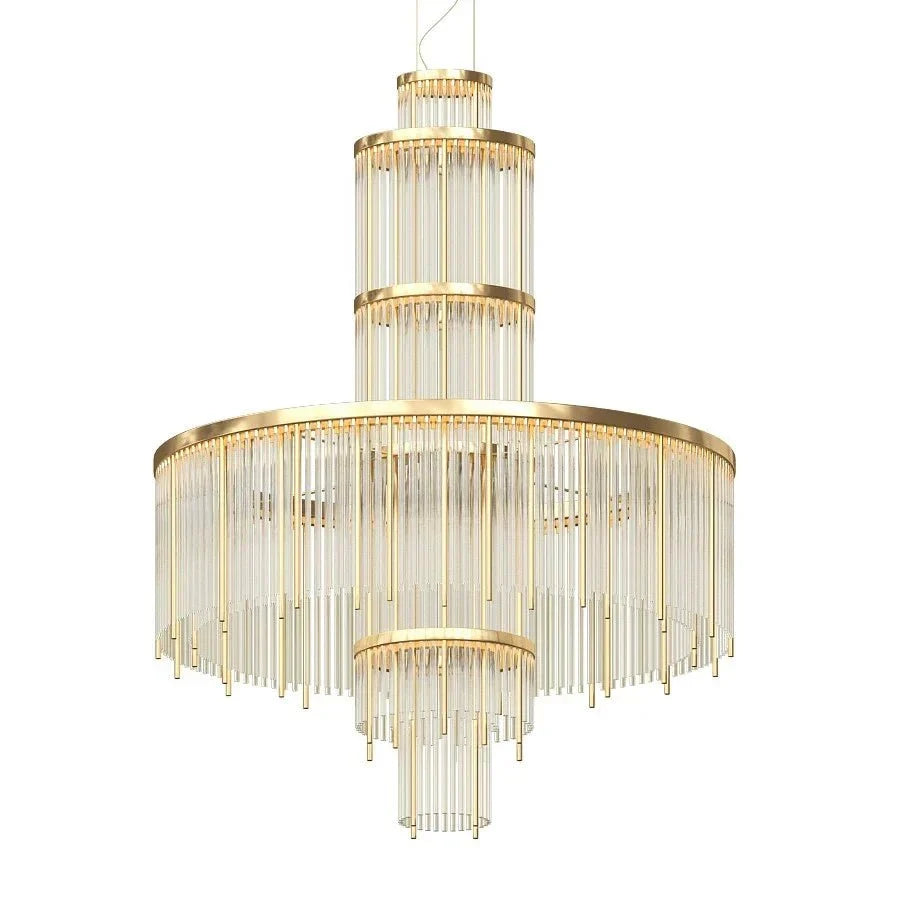 Modern Multi-layered Glass&Metal Rods Chandelier for High-ceiling - D47.64"*H73.6"(D121cm*H187cm)Dimmable Warm Lightcasivra