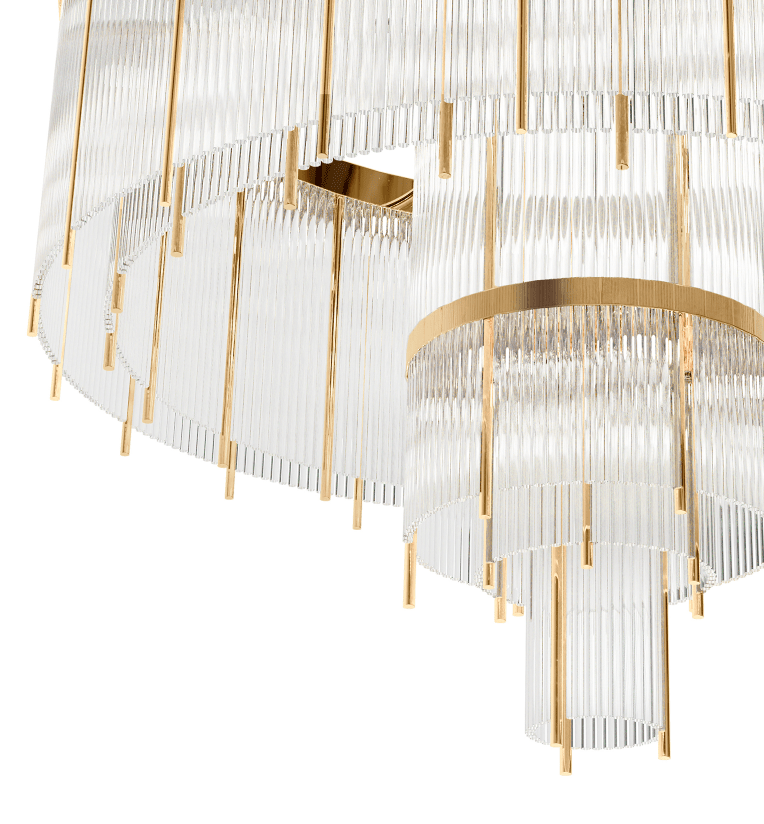 Modern Multi-layered Glass&Metal Rods Chandelier for High-ceiling - D47.64"*H73.6"(D121cm*H187cm)Dimmable Warm Lightcasivra