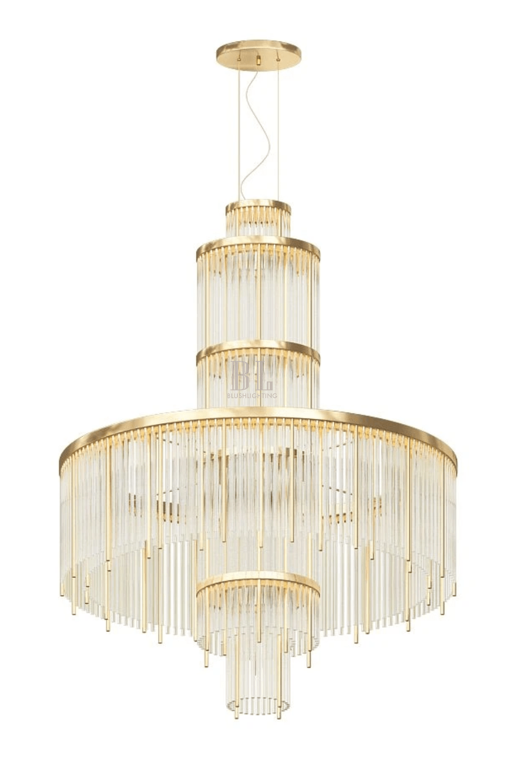 Modern Multi-layered Glass&Metal Rods Chandelier for High-ceiling - D47.64"*H73.6"(D121cm*H187cm)Dimmable Warm Lightcasivra