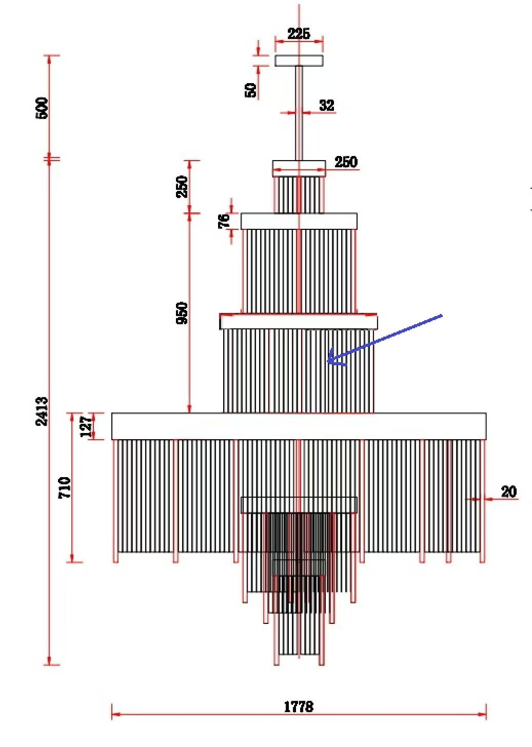 Modern Multi-layered Glass&Metal Rods Chandelier for High-ceiling - Customized/D70"*H95"(D177.8cm*H241.3cm)/316kgDimmable Warm Lightcasivra