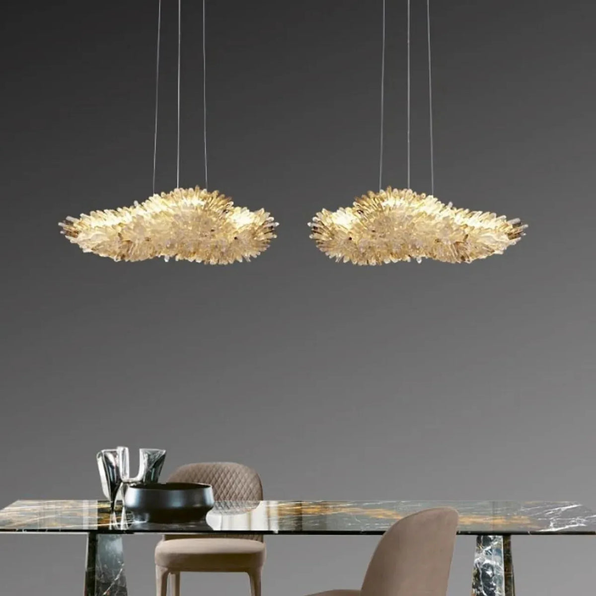 Modern Natural Crystal Wing Chandelier - L25.6"*H10.2"(L65cm*W26cm)AmberWarm Lightcasivra